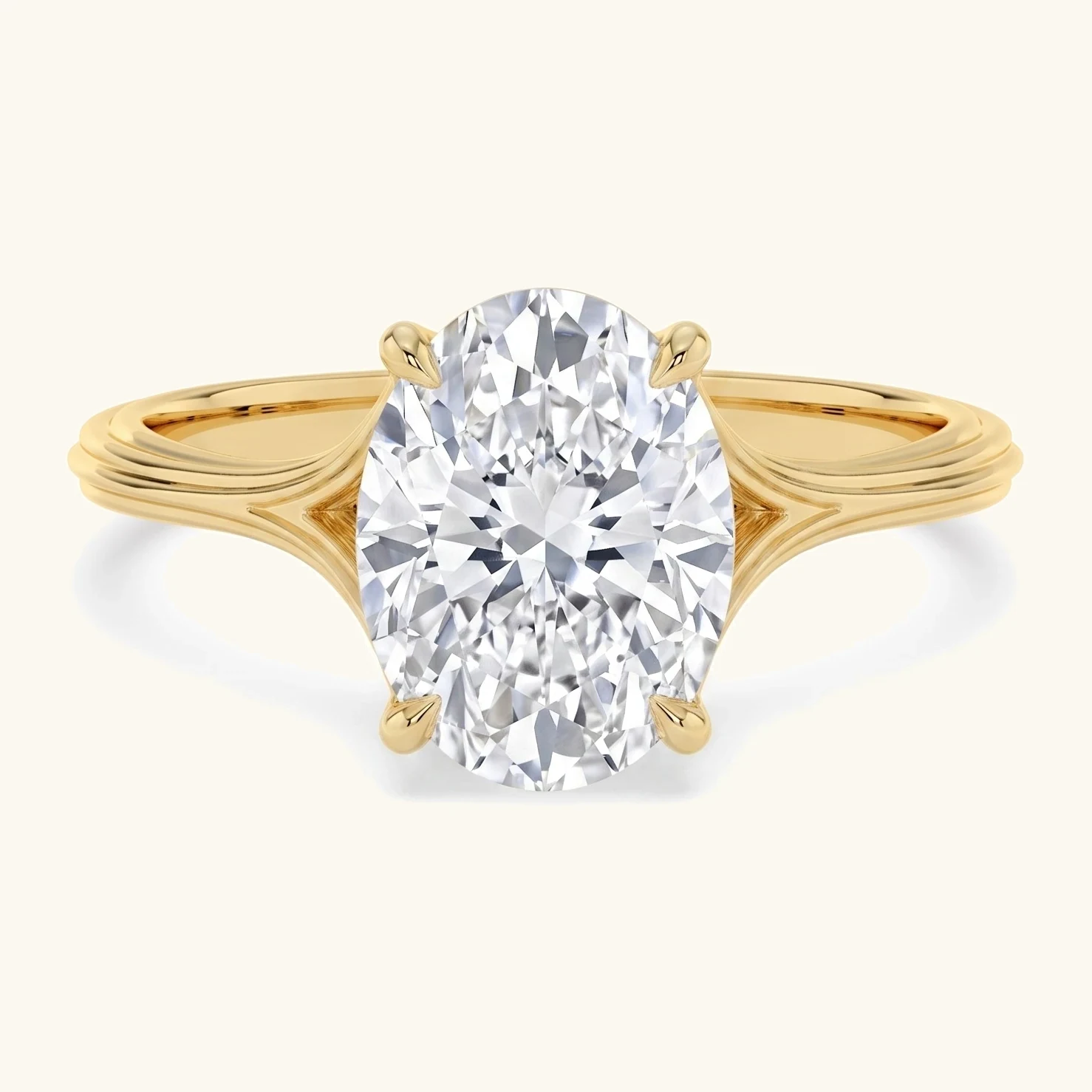 Reef, Four Prong Oval Solitaire, Split Shank in Yellow Gold, oval