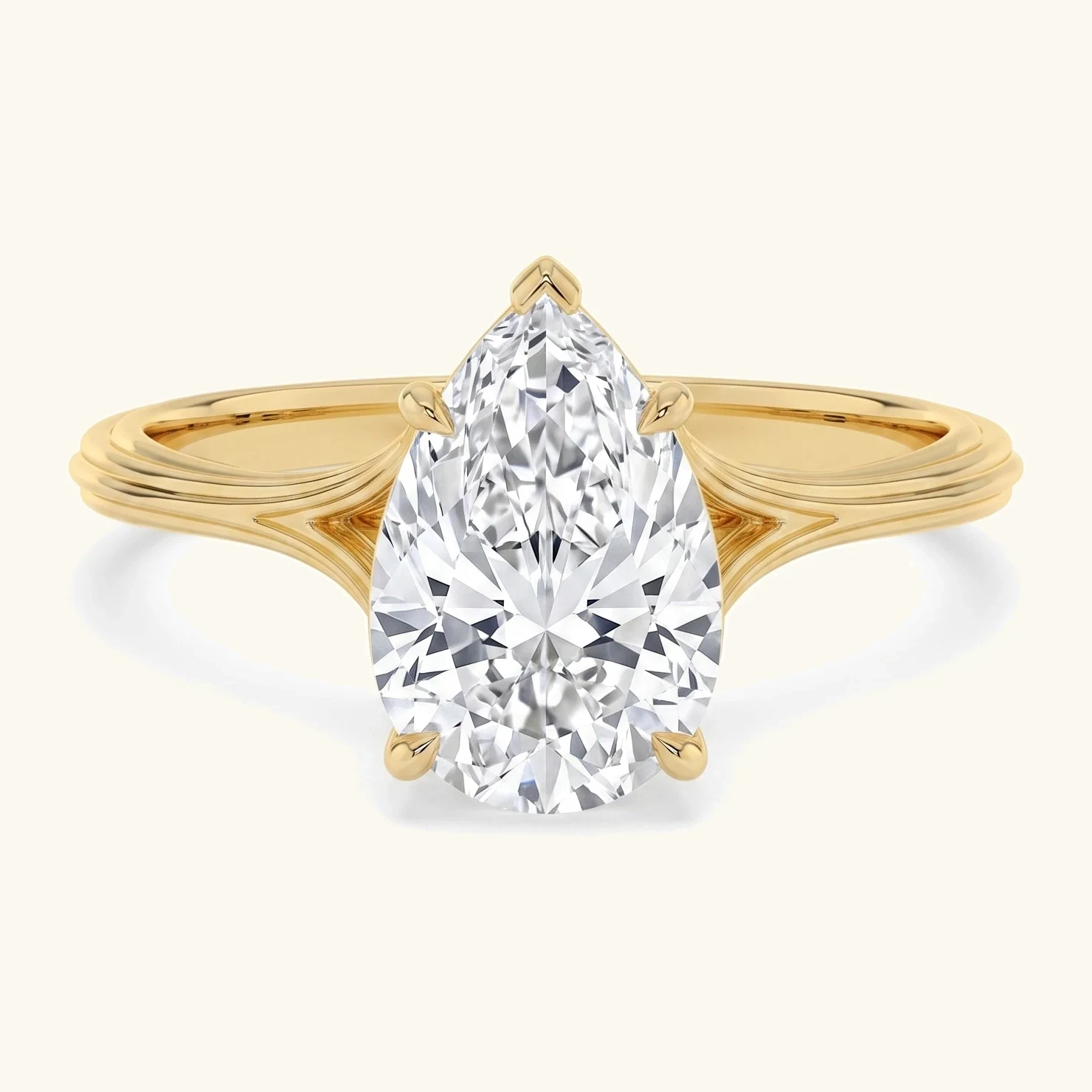 Rowan, Five Prong Pear Solitaire, Split Shank in Yellow Gold, pear