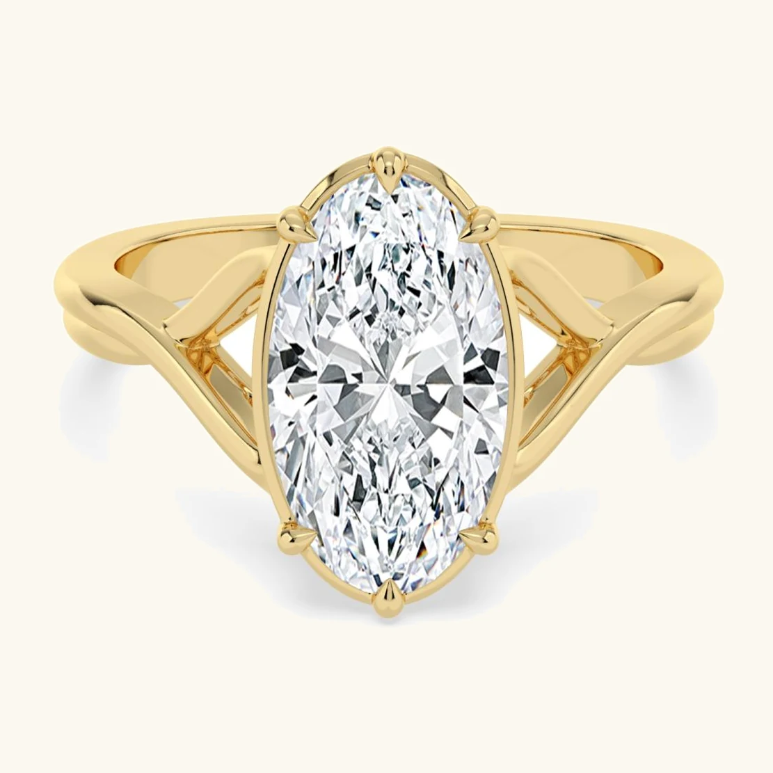 Willow, Four Prong Oval Solitaire, Split Shank in Yellow Gold, oval