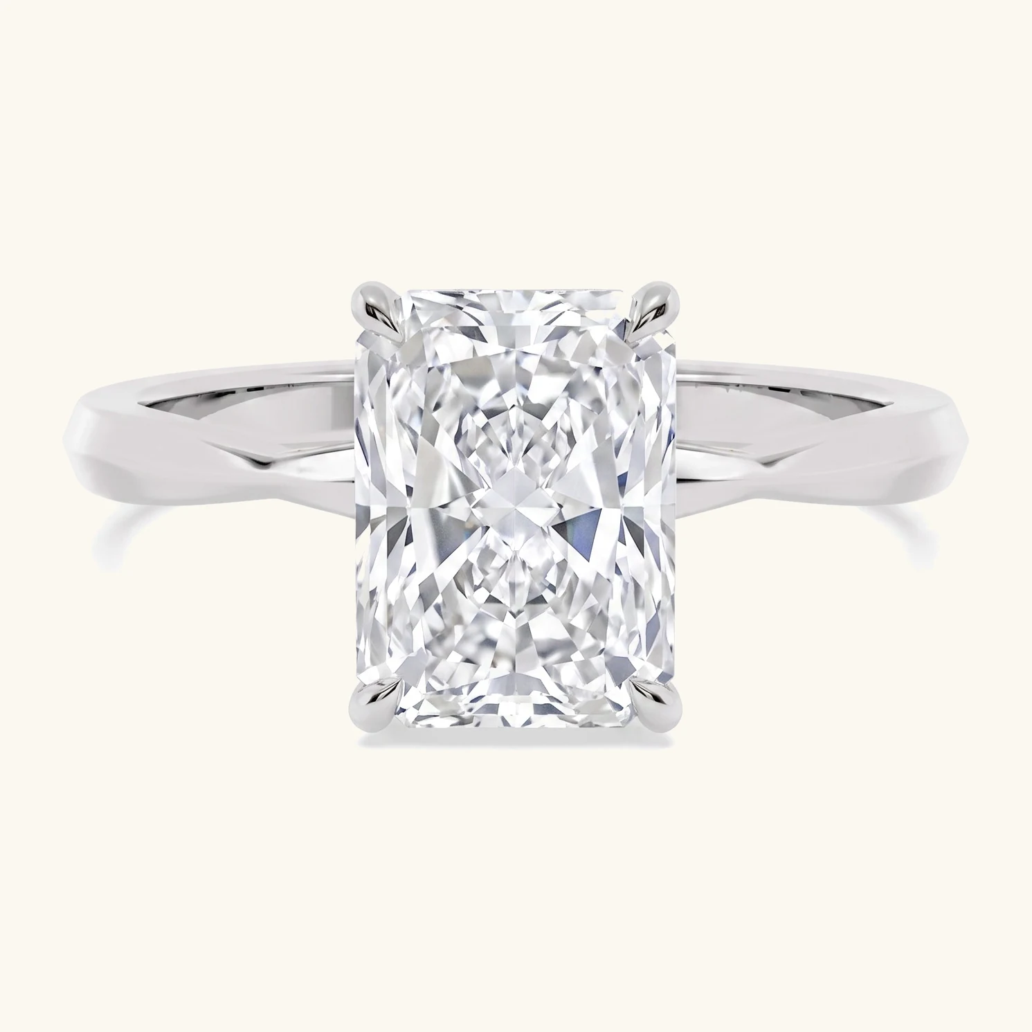 Swale, Four Prong Radiant Solitaire, Hidden Halo in White Gold, radiant