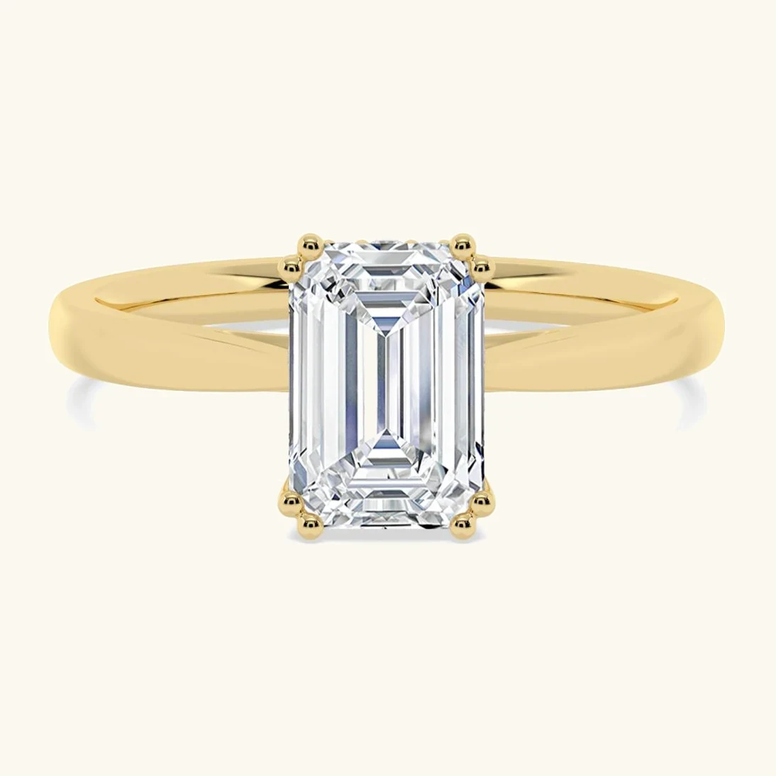 Ebb, Four Prong Emerald Solitaire, Hidden Halo in Yellow Gold, emerald