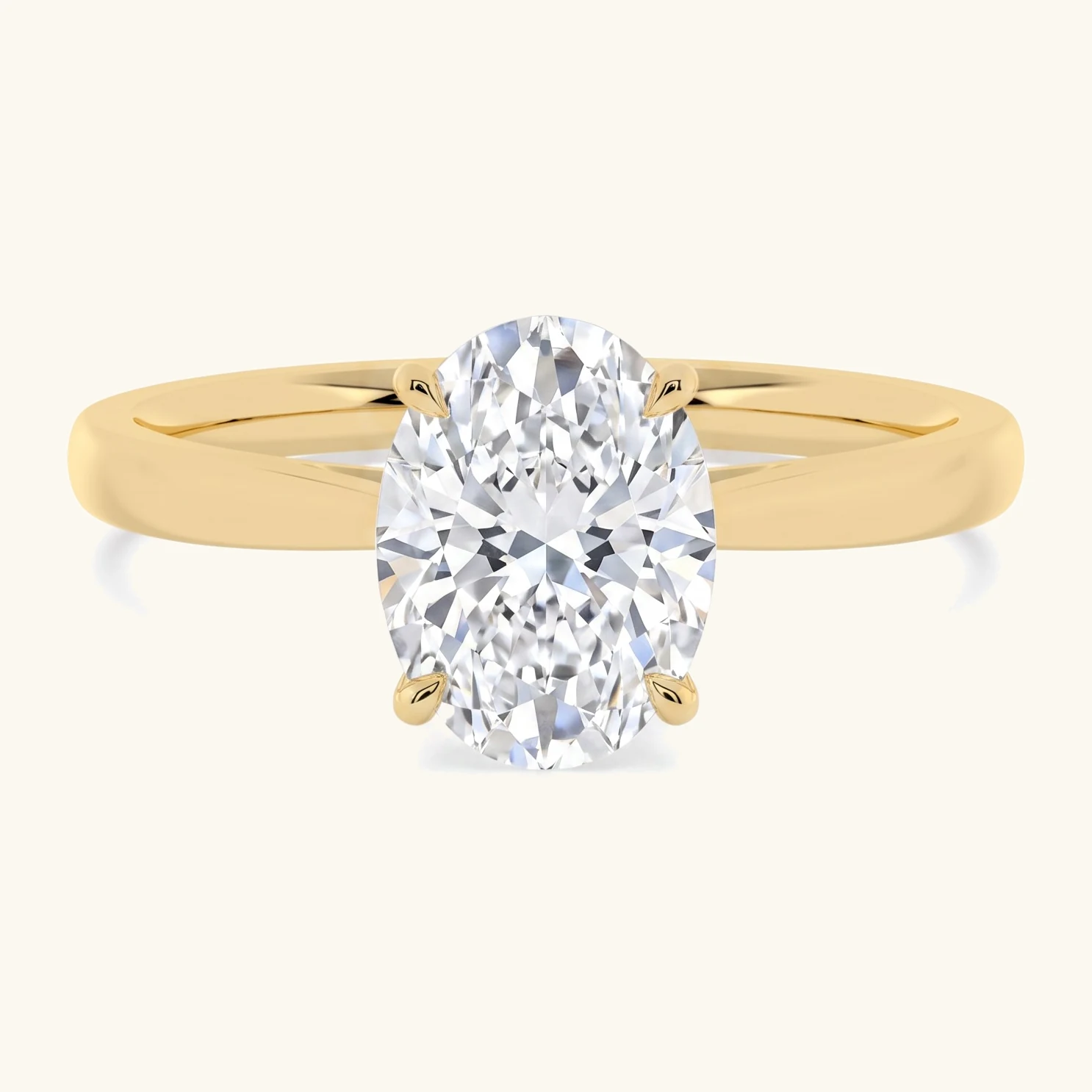 Ebb Oval, Four Prong Oval Solitaire, Hidden Halo in Yellow Gold, oval
