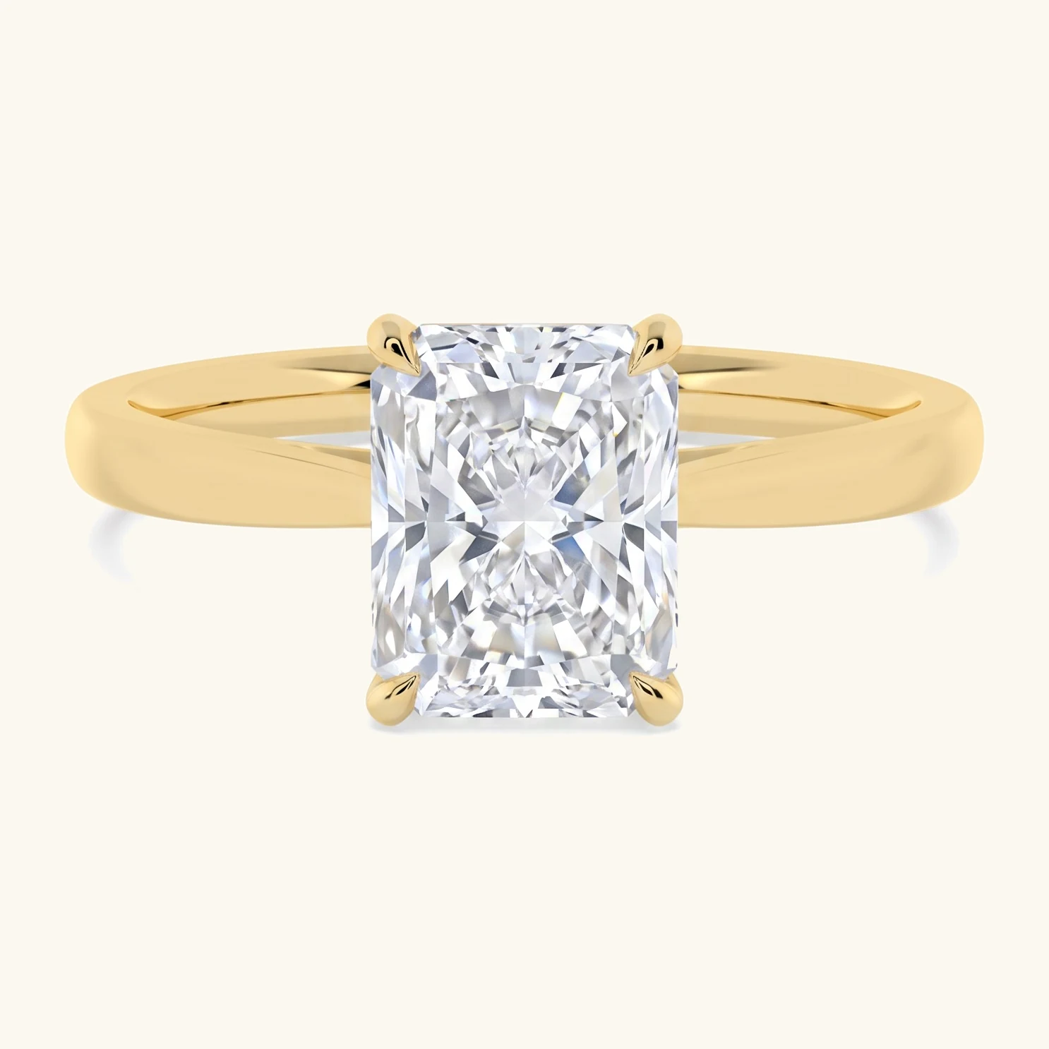 Ebb Radiant, Four Prong Radiant Solitaire, Hidden Halo in Yellow Gold, radiant