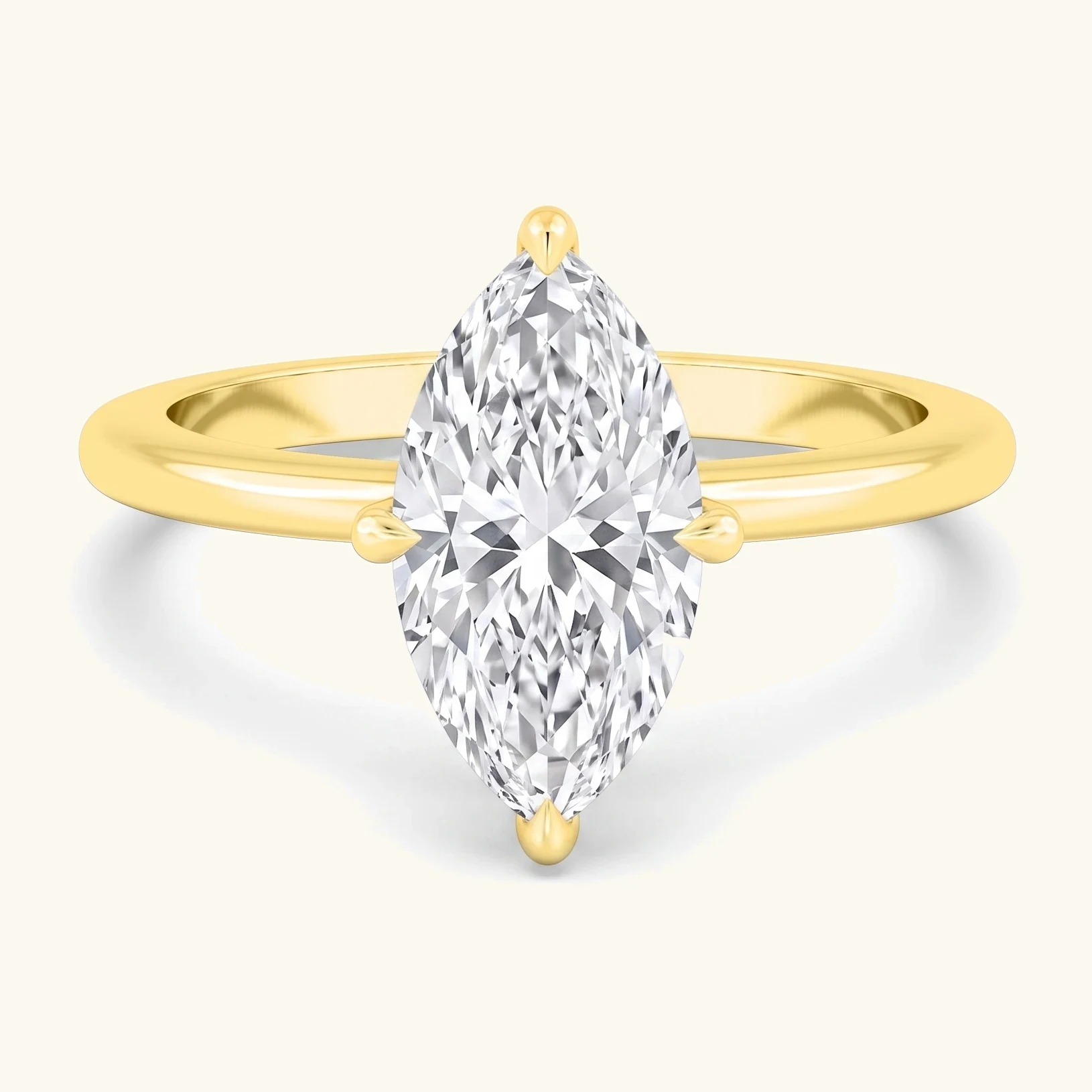 Rime, Four Prong Marquise Solitaire, Hidden Halo in Yellow Gold, marquise