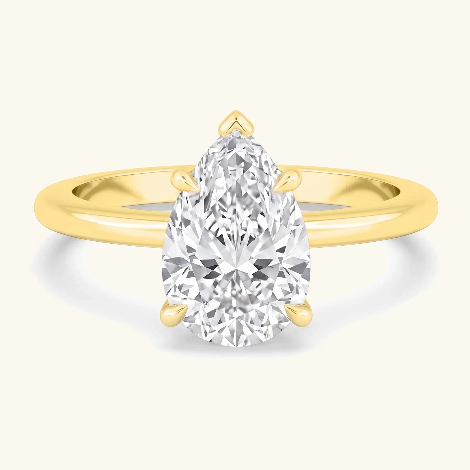 Yew, Five Prong Pear Solitaire, Hidden Halo in Yellow Gold, pear