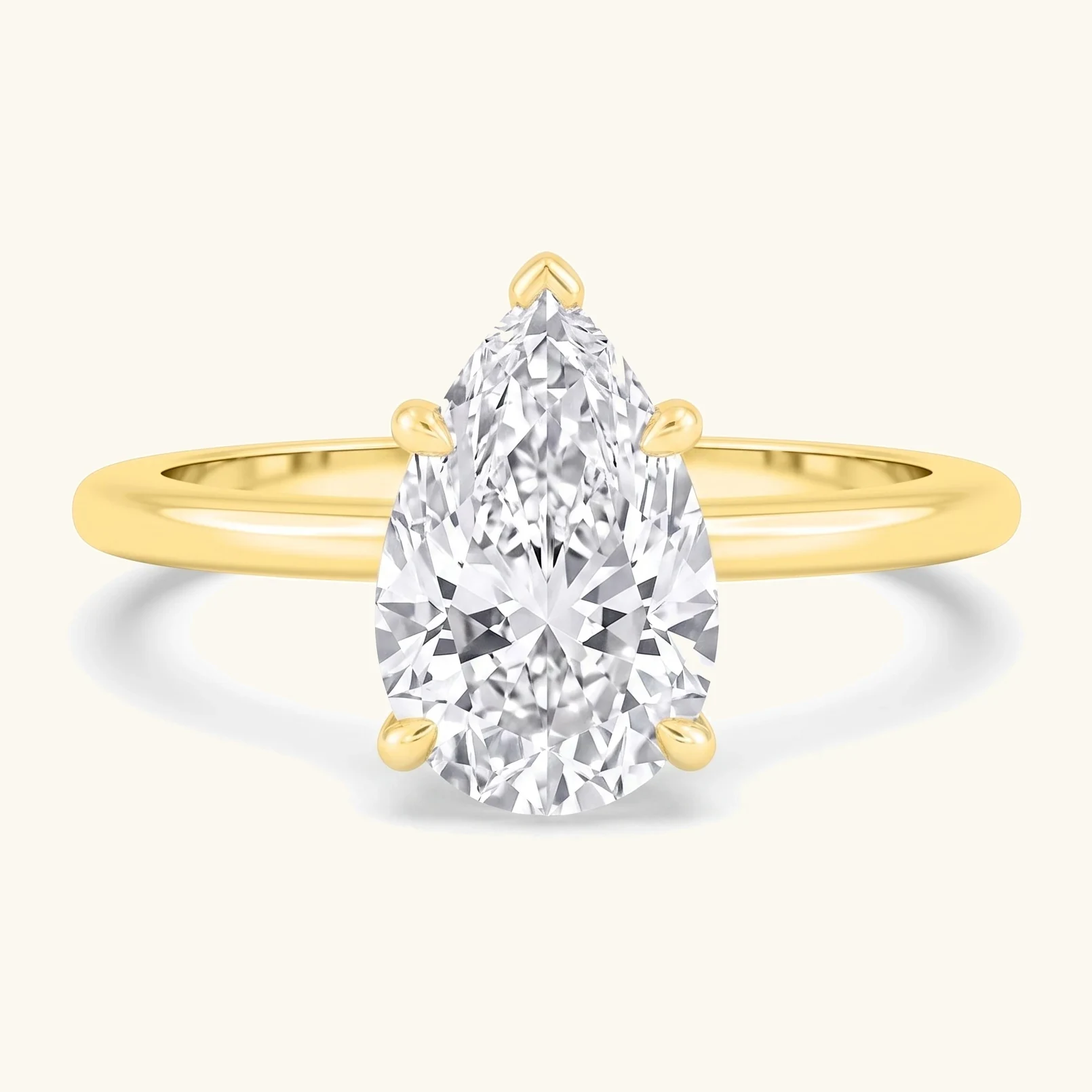 Cinder, Five Prong Pear Solitaire in Yellow Gold, pear