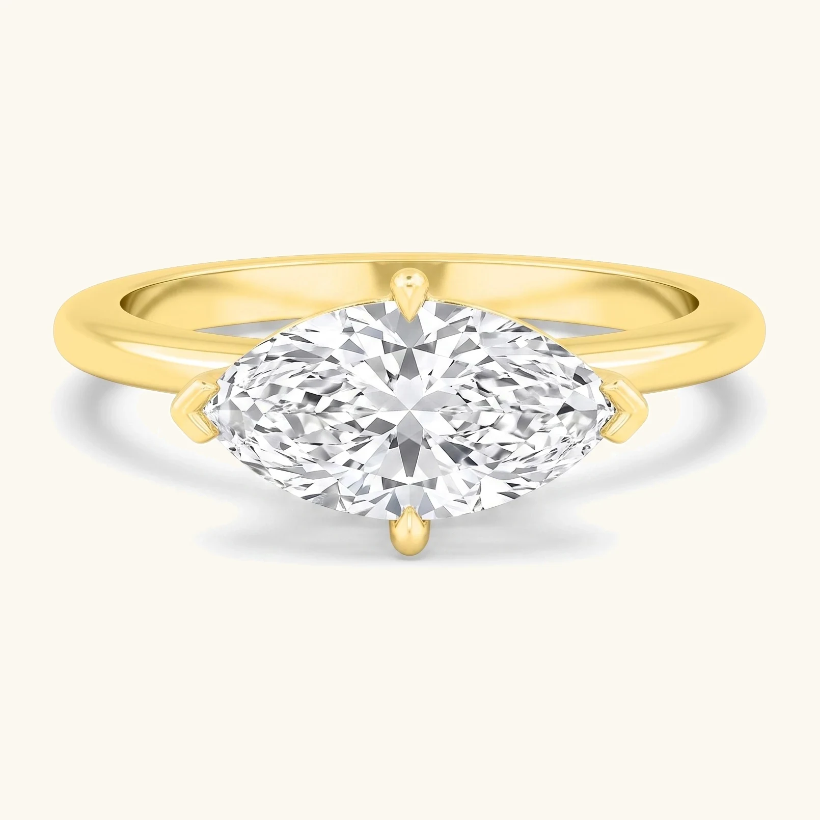 Copse, Four Prong Marquise East-West Solitaire, Hidden Halo in Yellow Gold, marquise