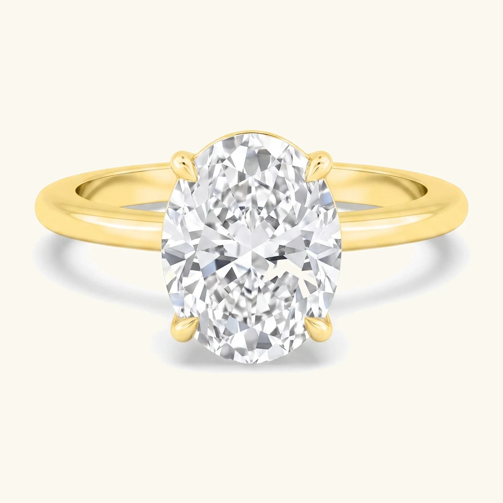Dapple, Four Prong Oval East-West Solitaire, Hidden Halo in Yellow Gold, oval