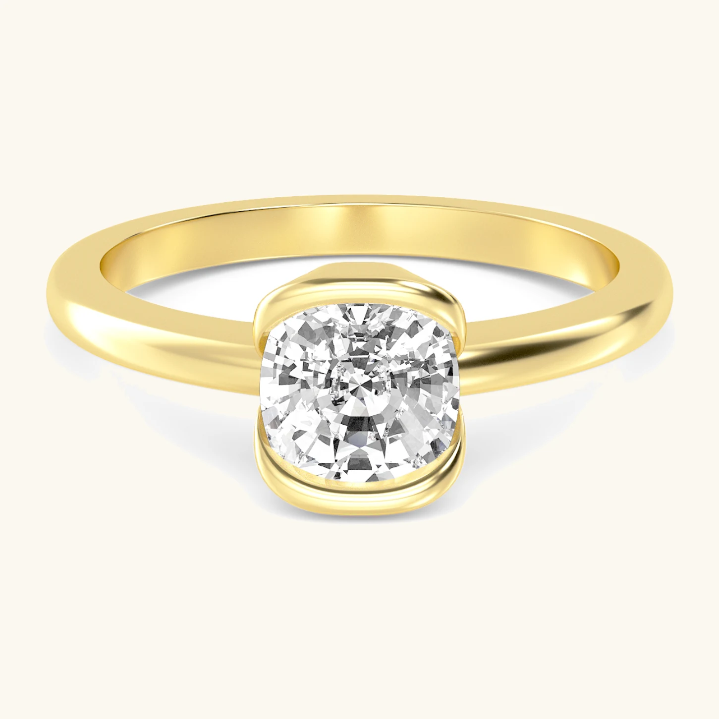 Ink, Four Prong Cushion Solitaire in Yellow Gold, cushion