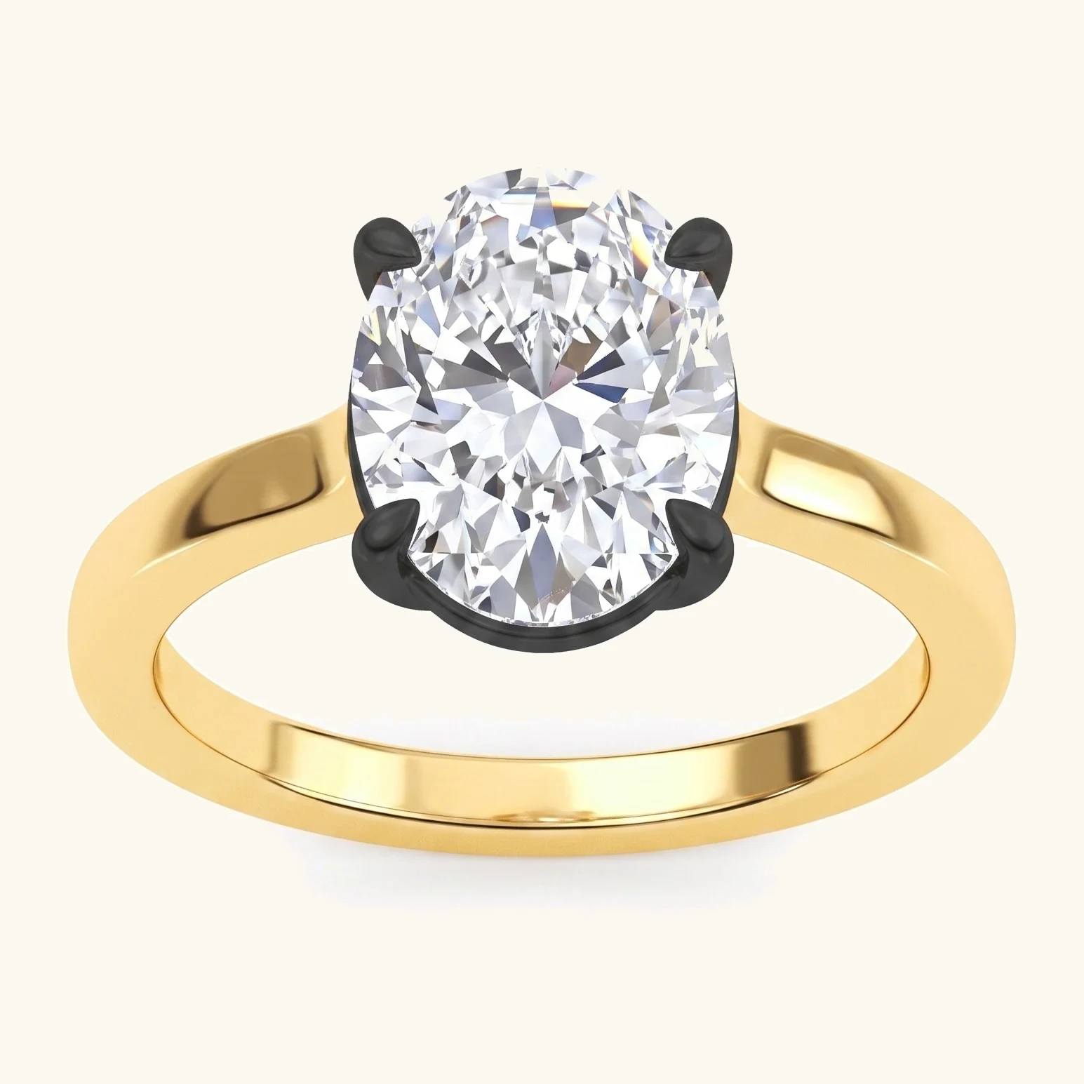 Kestrel, Four Prong Oval Solitaire, Black Rhodium Head in Yellow Gold, oval