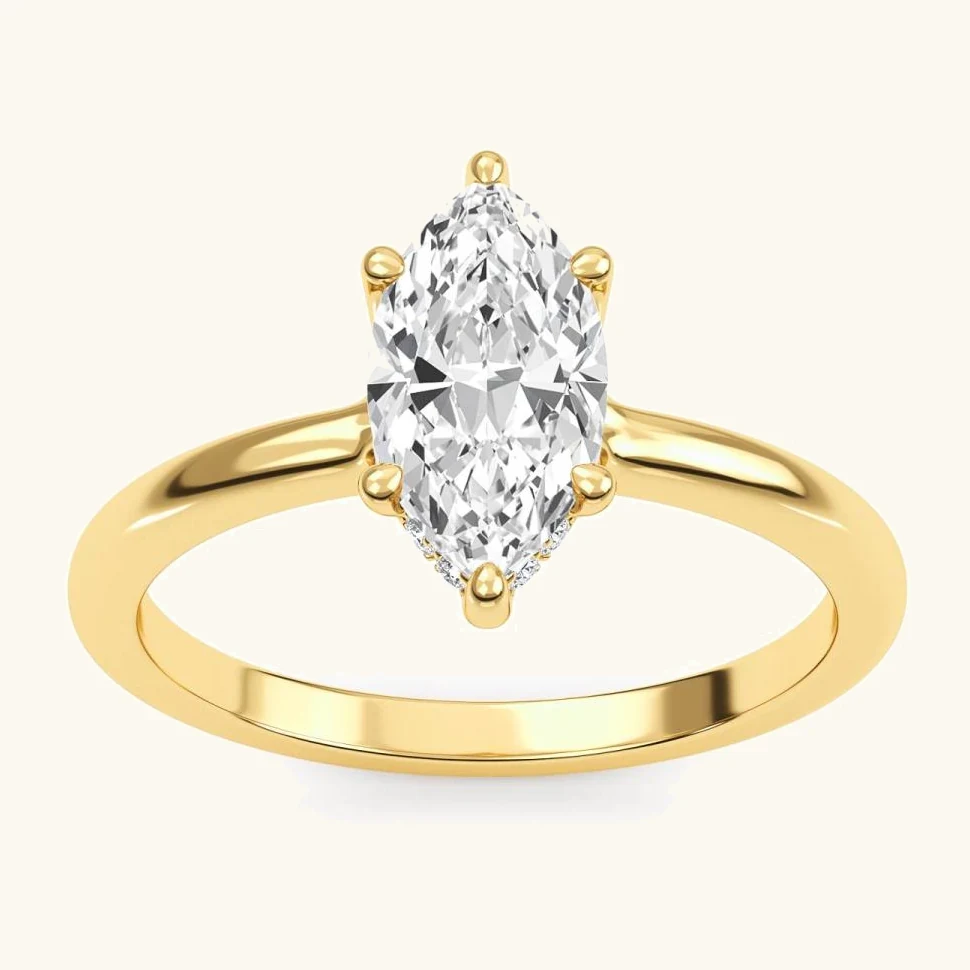 Mist, Four Prong Marquise Solitaire, Hidden Halo in Yellow Gold, marquise