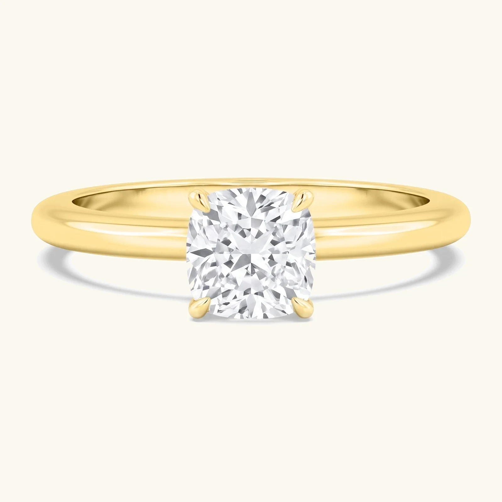 Linnet, Four Prong Cushion Solitaire, Fine Band