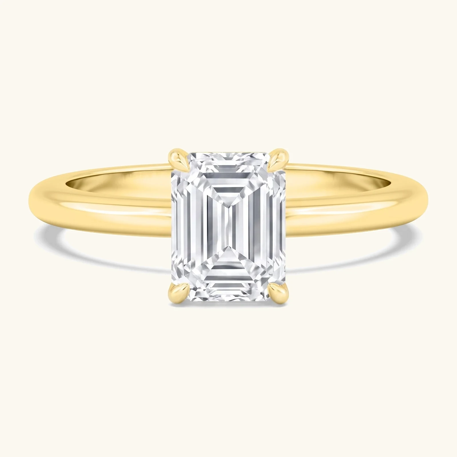 Mallow, Four Prong Emerald Solitaire in Yellow Gold, emerald