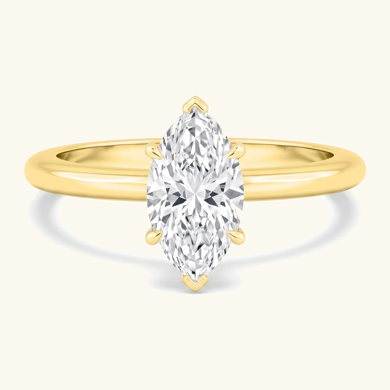 Wend, Six Prong Marquise Solitaire, Fine Band, High Set