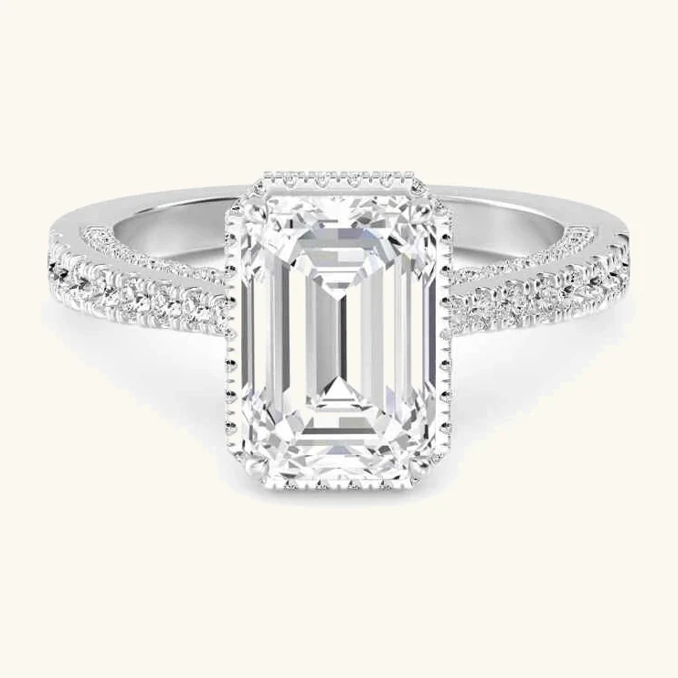 Tarn, Four Prong Emerald Solitaire, Pavé Band in White Gold, emerald