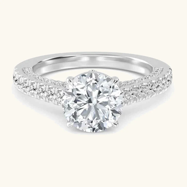 Verge, Four Prong Round Solitaire, Pavé Band in White Gold, round