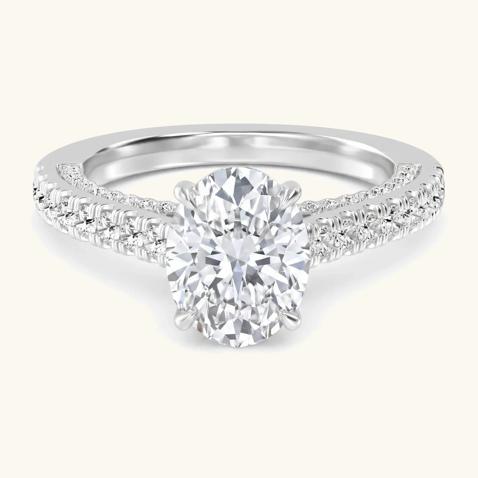 Ochre, Four Prong Oval Solitaire, Pavé Band in White Gold, oval