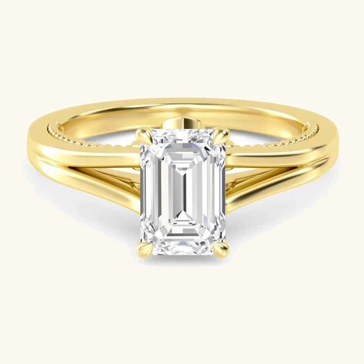 Bay, Four Prong Emerald Solitaire, Split Shank in Yellow Gold, emerald