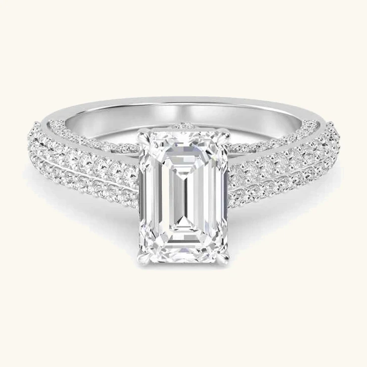 Eave, Four Prong Emerald Solitaire, Pavé Band in White Gold, emerald