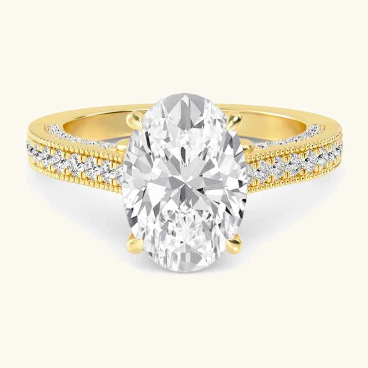 Fold, Four Prong Oval Solitaire, Pavé Band in Yellow Gold, oval
