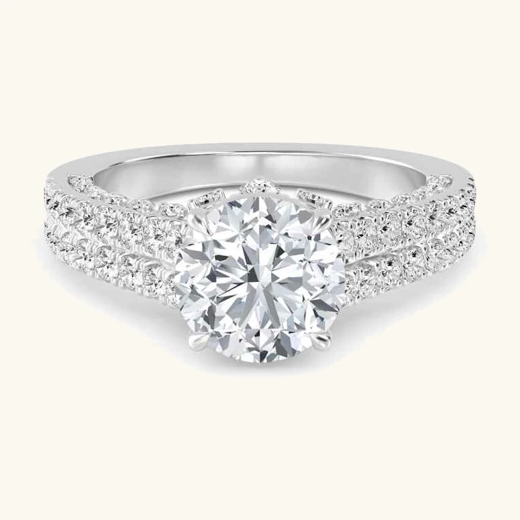 Inlet, Four Prong Round Solitaire, Pavé Band in White Gold, round