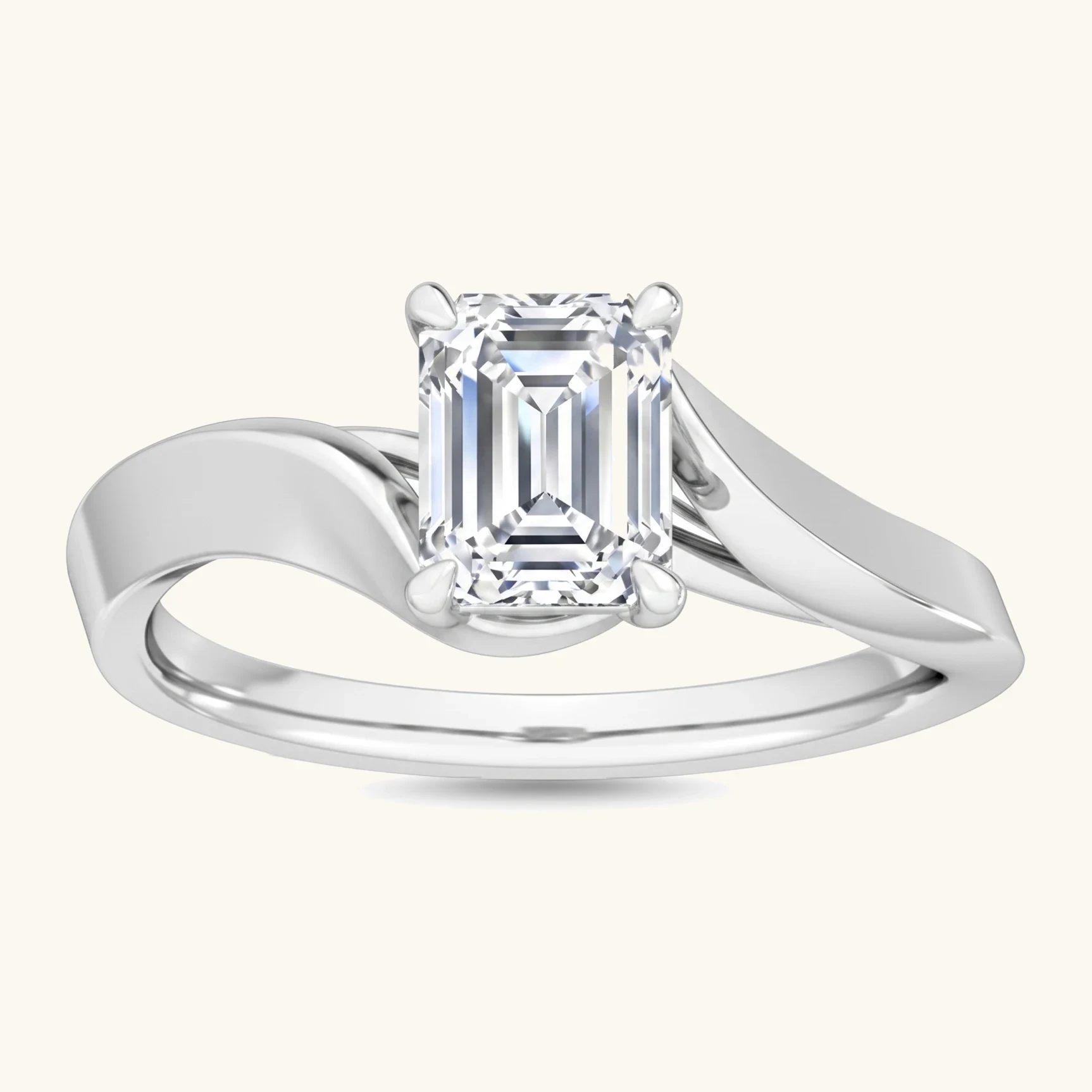 Elder, Four Prong Emerald Solitaire, Bypass in White Gold, emerald