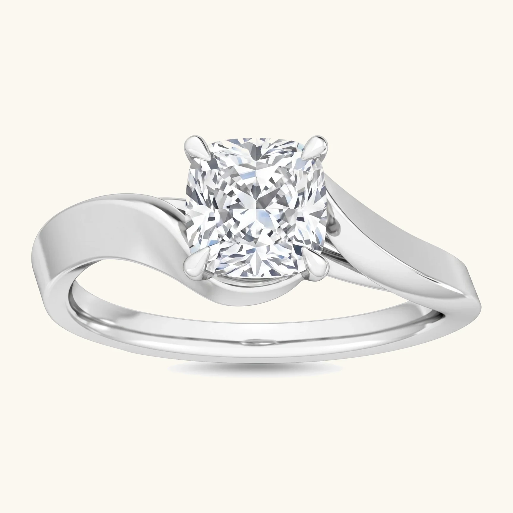 Holly, Four Prong Cushion Solitaire, Bypass in White Gold, cushion