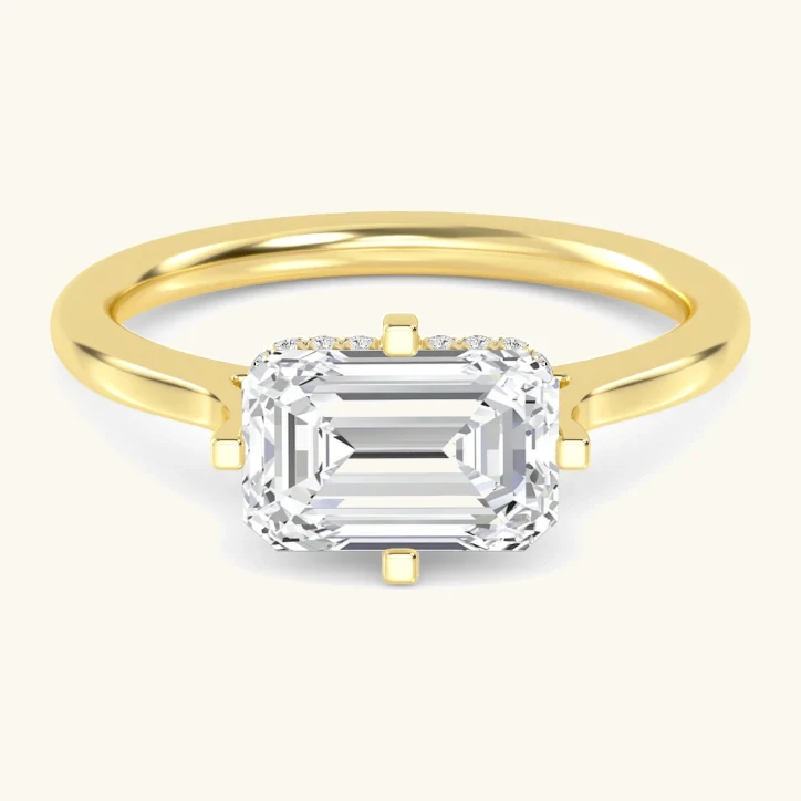 Orchard, Four Prong Emerald East-West Solitaire in Yellow Gold, emerald