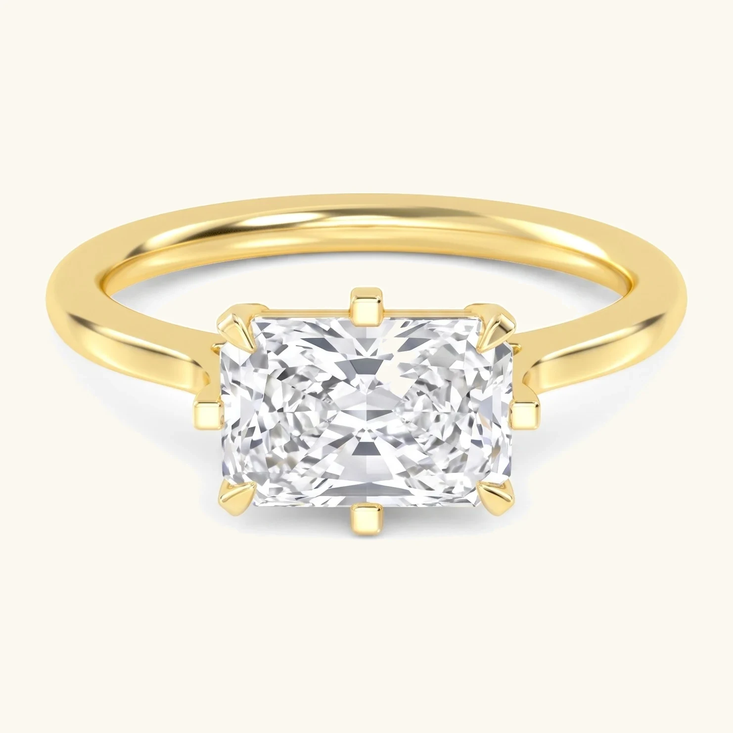 Fig, Four Prong Radiant East-West Solitaire in Yellow Gold, radiant