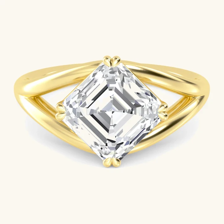 Pier, Four Prong Asscher Solitaire, Split Shank in Yellow Gold, asscher