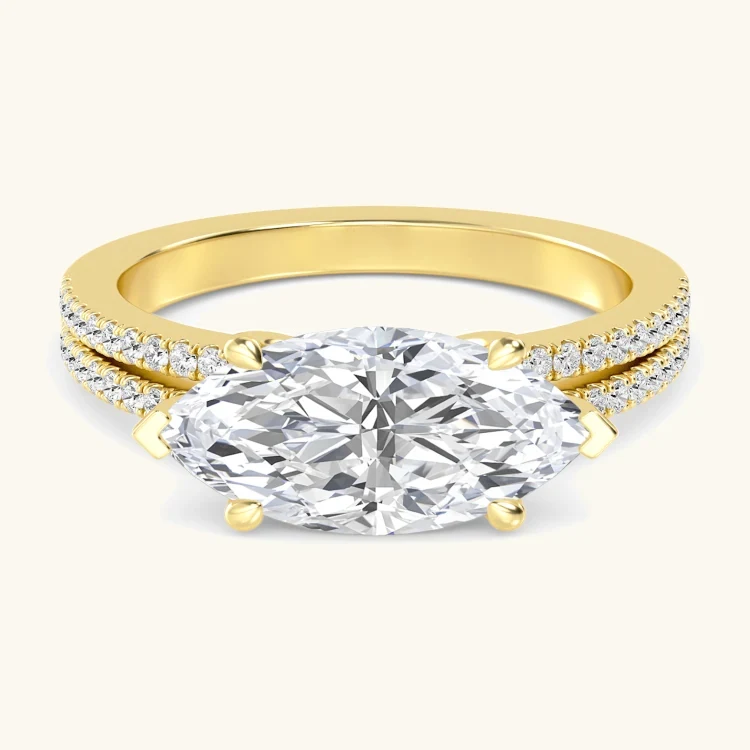 Rye, Four Prong Marquise East-West Solitaire, Pavé Band in Yellow Gold, marquise
