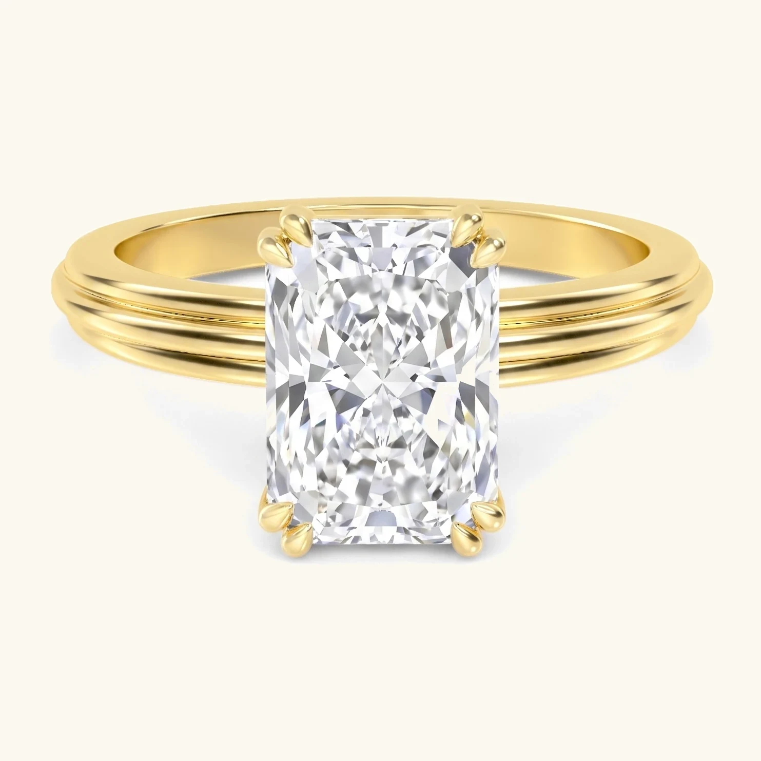 Marram, Double Claw Radiant Solitaire in Yellow Gold, radiant