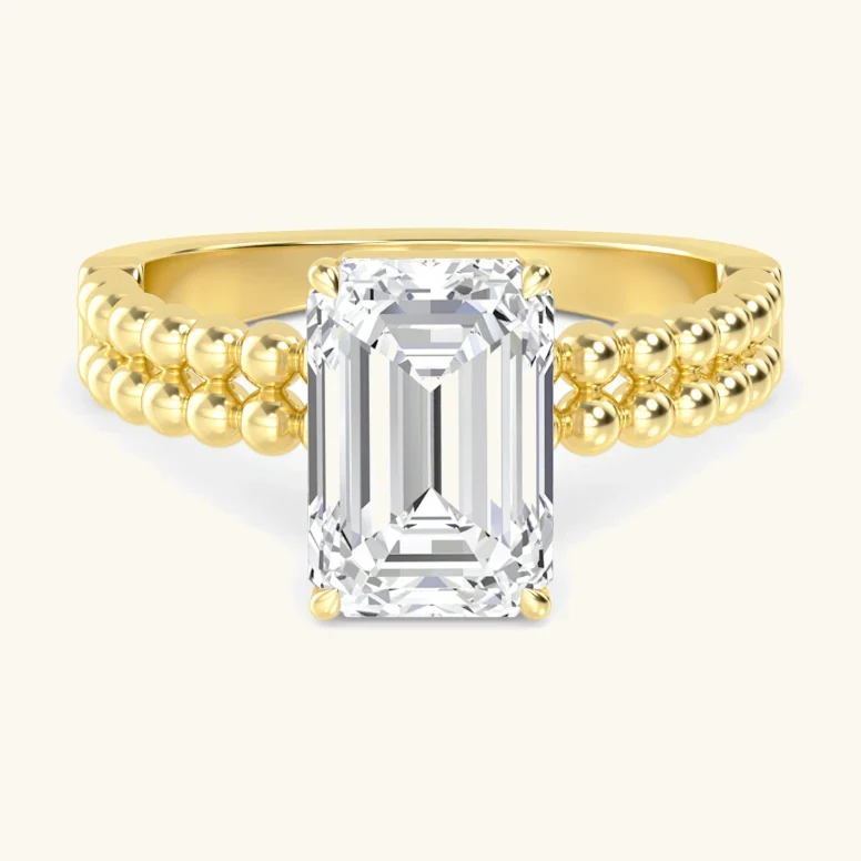 Hollow, Four Prong Emerald Solitaire in Yellow Gold, emerald