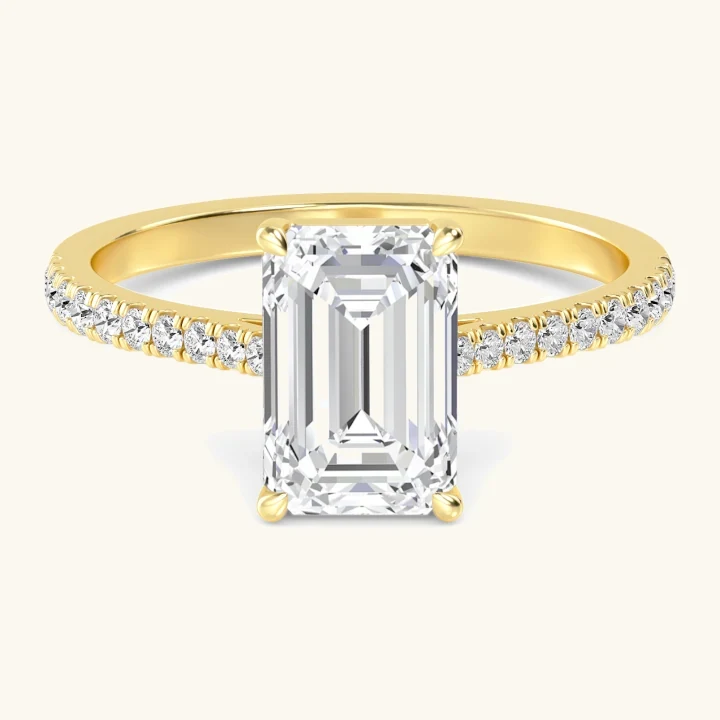 Ivy, Four Prong Emerald Solitaire, Pavé Band in Yellow Gold, emerald