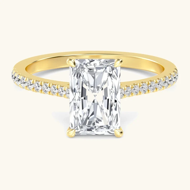 Mere, Four Prong Radiant Solitaire, Pavé Band in Yellow Gold, radiant