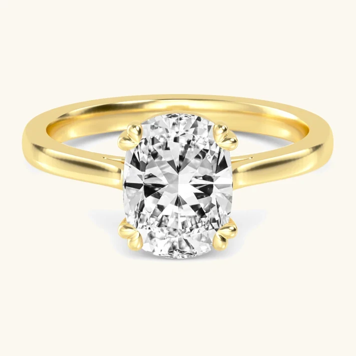 Folio, Four Prong Cushion Solitaire in Yellow Gold, cushion