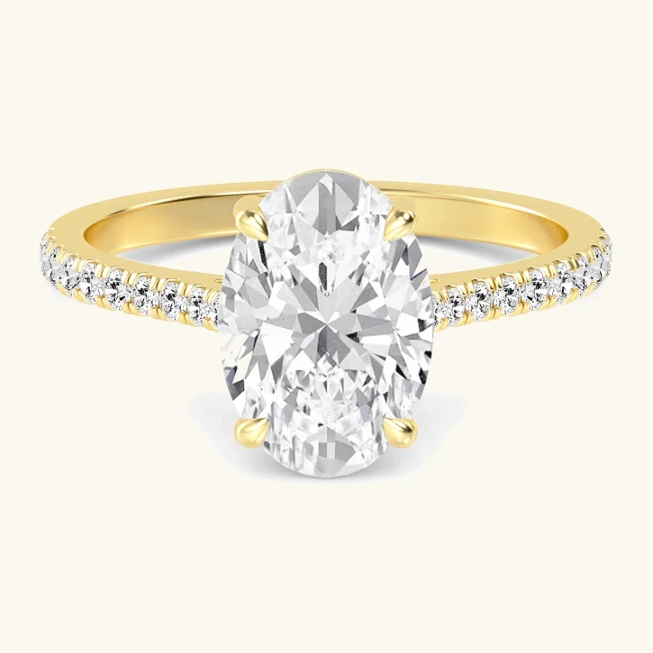 Beacon, Four Prong Oval Solitaire, Pavé Band in Yellow Gold, oval