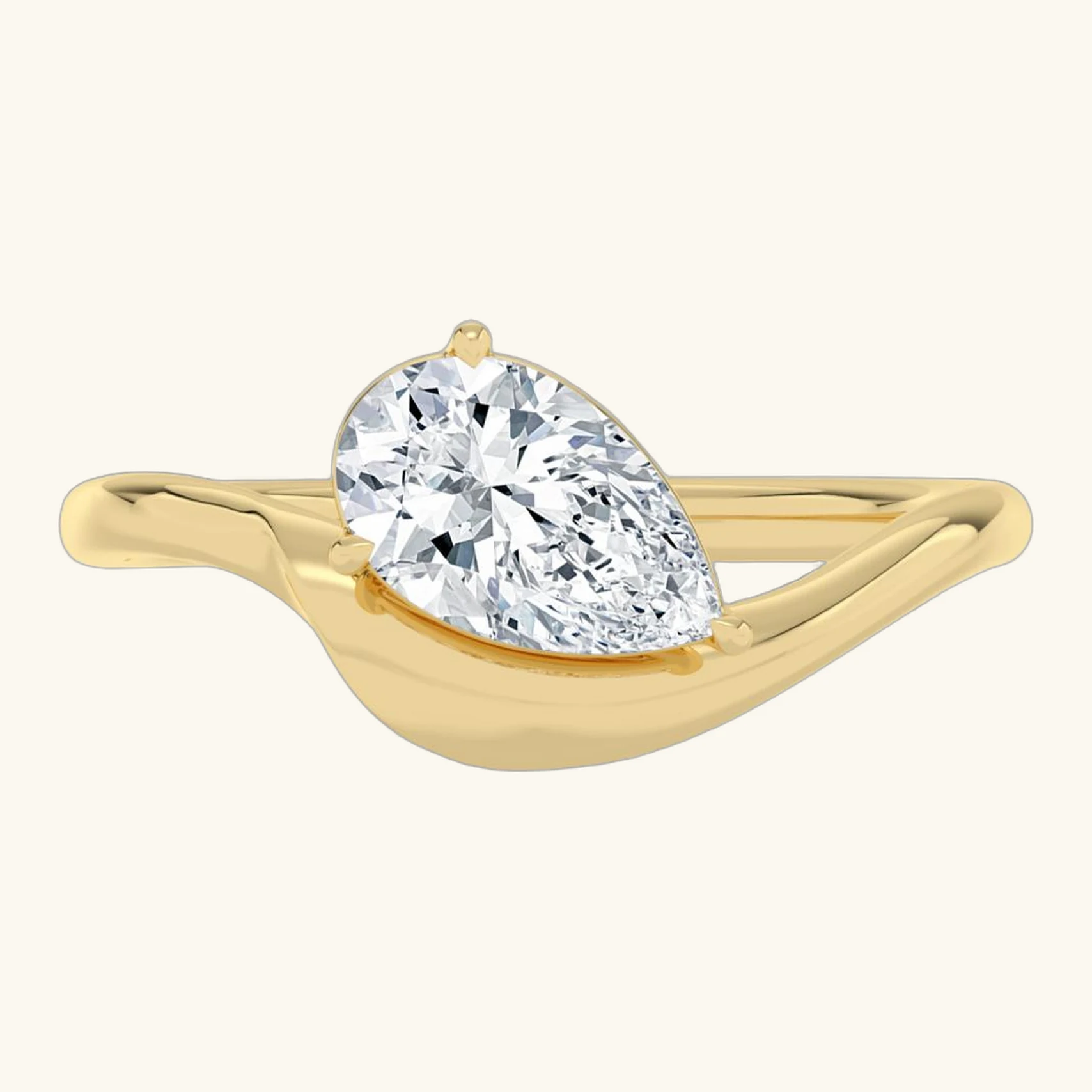 Yvette, Diagonal Pear, Bypass Band in Yellow Gold, pear