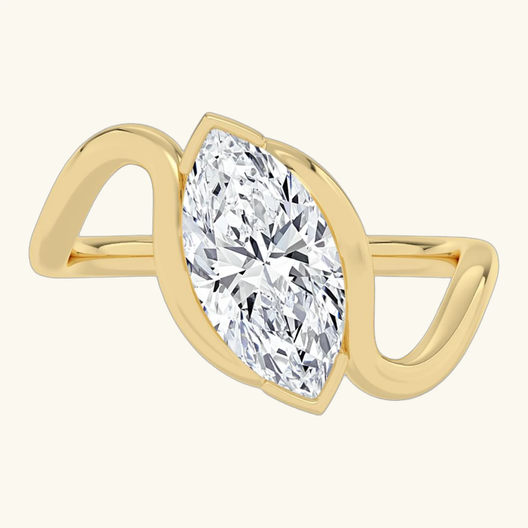 Bianca, Marquise Bezel on the Slant, Bypass Band in Yellow Gold, marquise