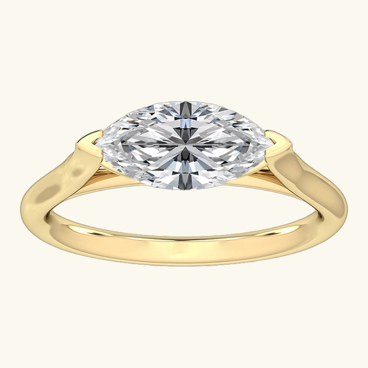 Solene, East-West Marquise Solitaire in Yellow Gold, marquise