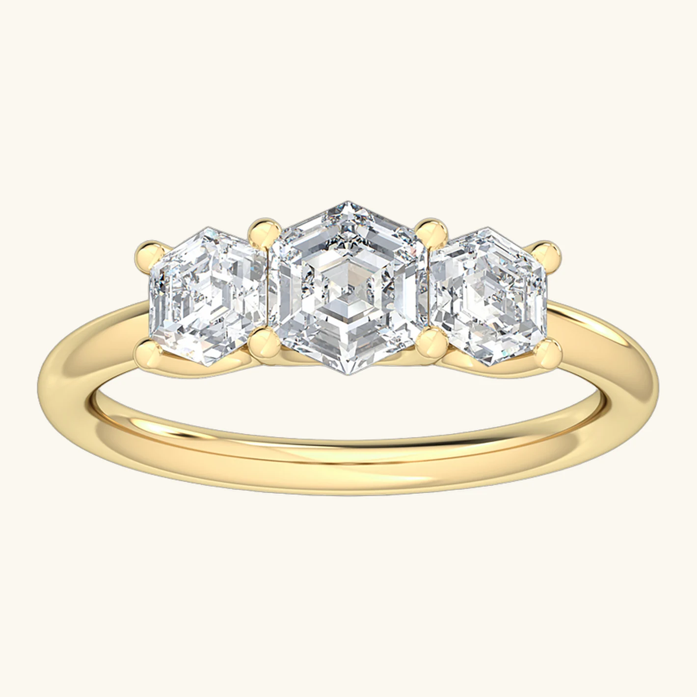 Verity, Three-Stone Ring, Three Hexagons in Yellow Gold, hexagon