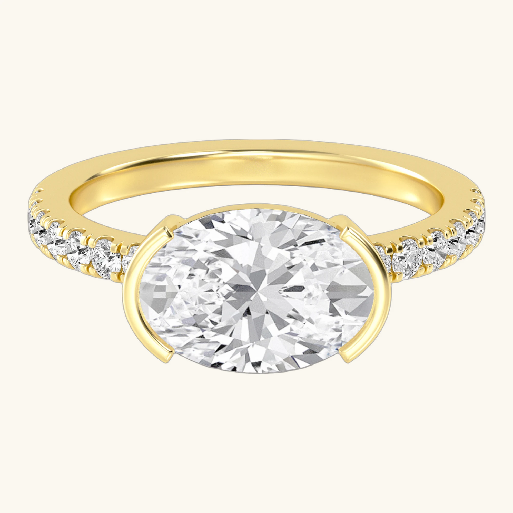 Ilaria, East-West Oval Half Bezel, Pavé Band in Yellow Gold, oval
