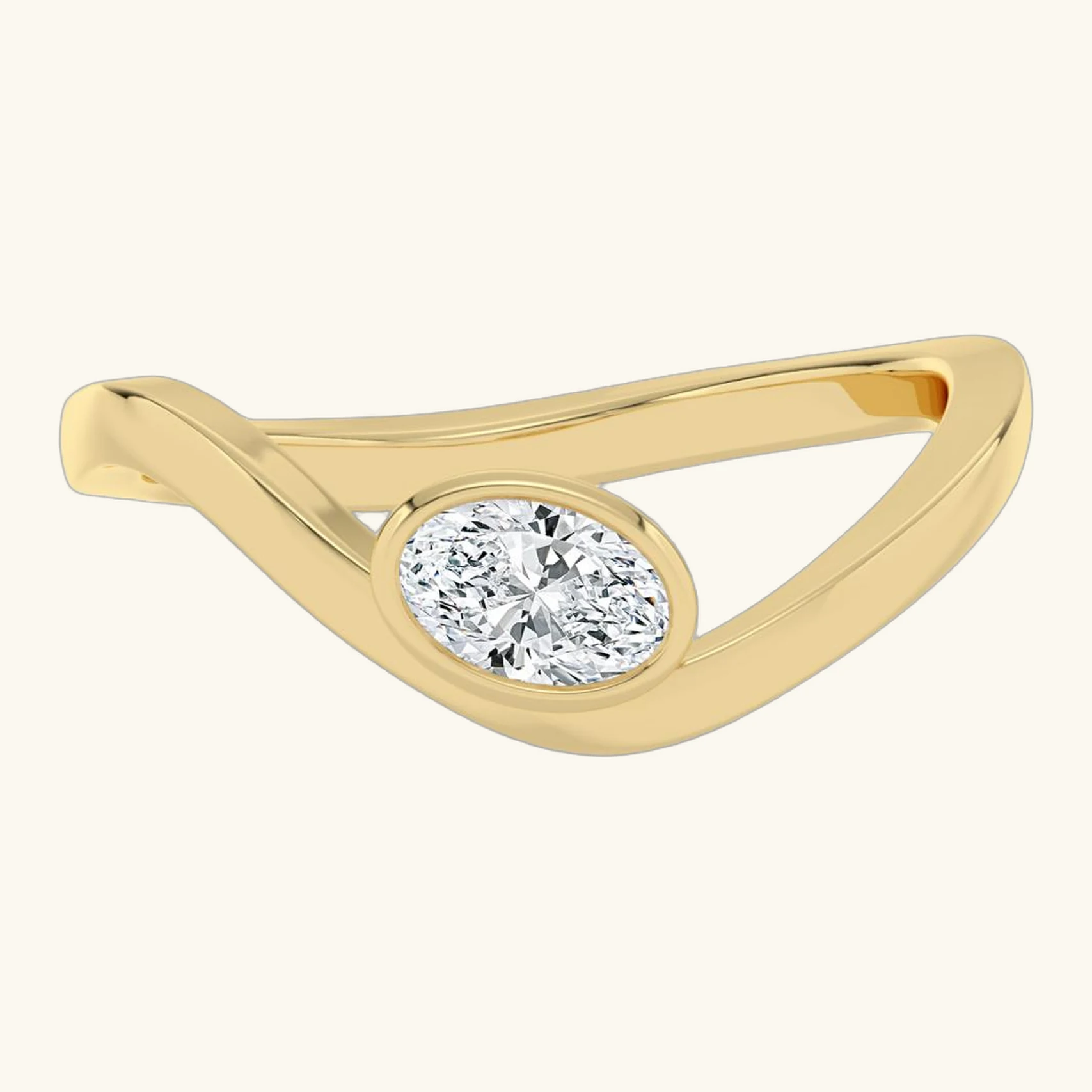 Fiorella, East-West Oval Bezel on a Curved Band in Yellow Gold, oval