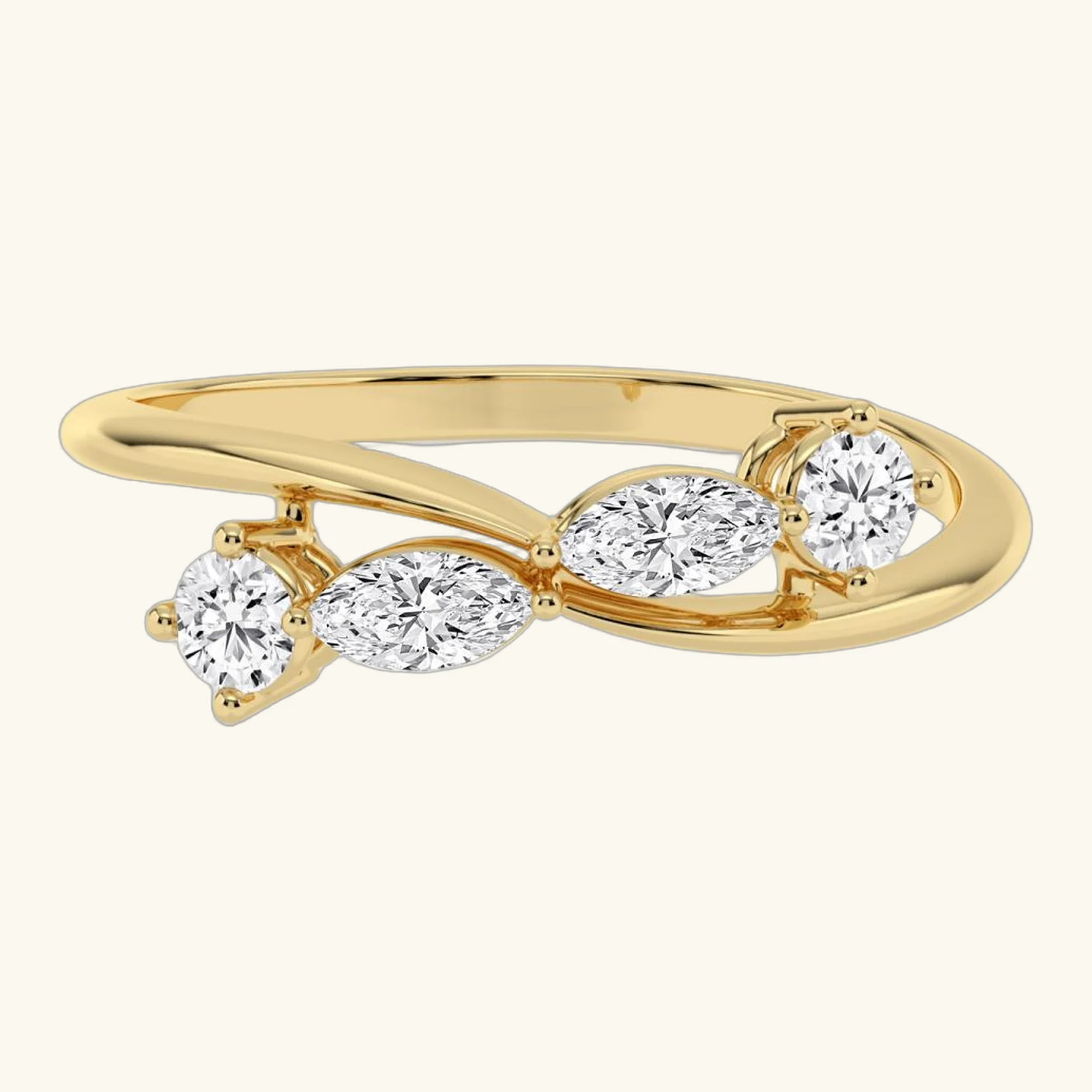 Viviana, Bypass Band with Rounds and Marquises in Yellow Gold, mixed