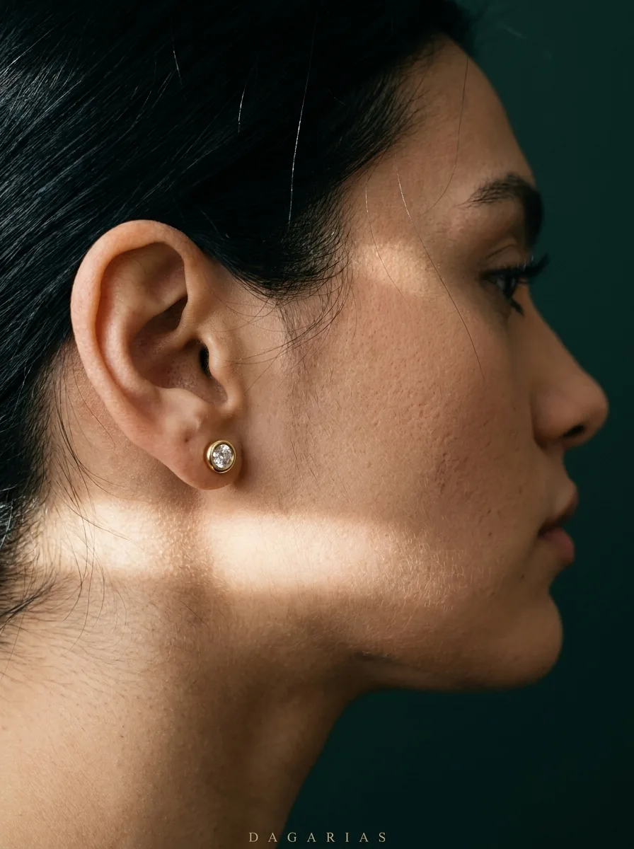 Moon Round, Round Bezel Studs in Yellow Gold, round, worn