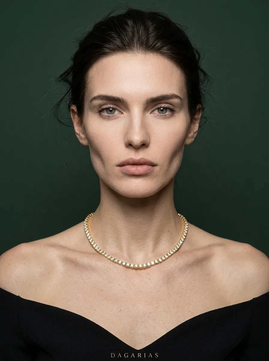 Horizon, Tennis Necklace in Yellow Gold, round, worn
