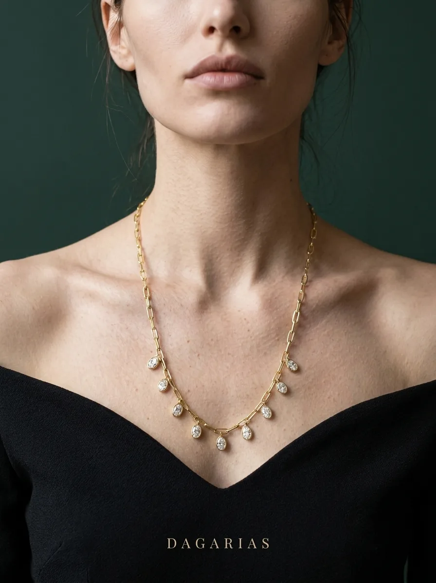 Garland, Oval Drop Paperclip Necklace in Yellow Gold, oval, worn