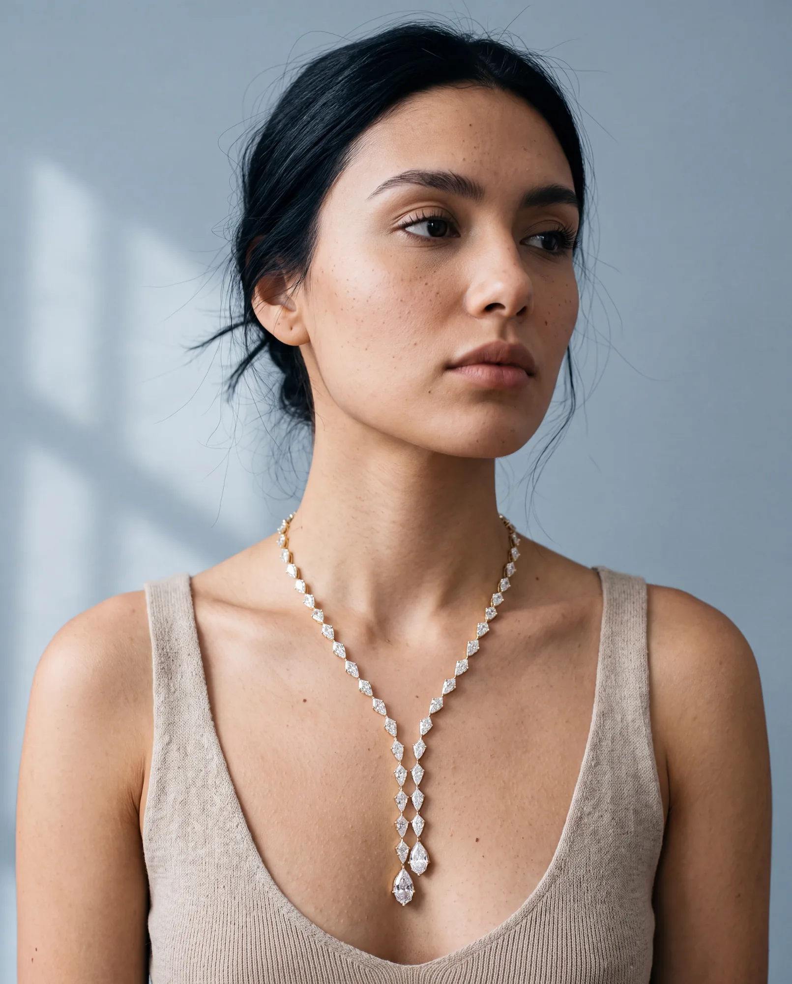 Giselle, Kite V-Line Necklace in Yellow Gold, pear, worn