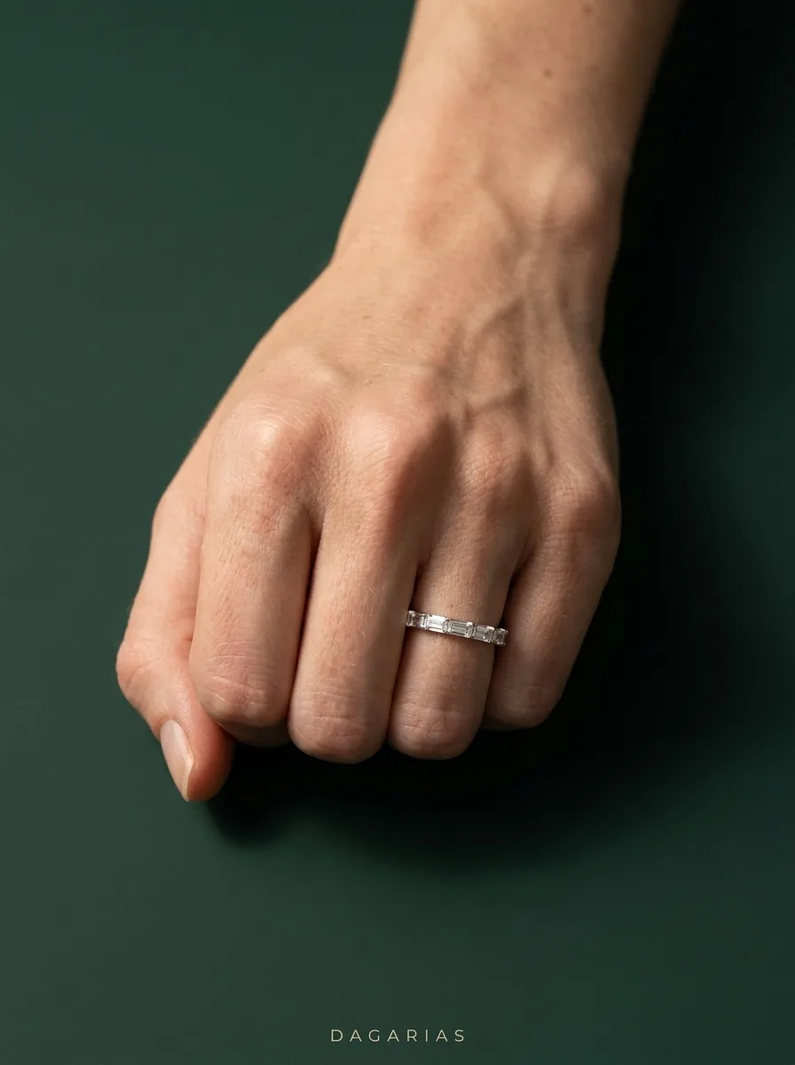 Steady, Baguette Band in White Gold, baguette, worn