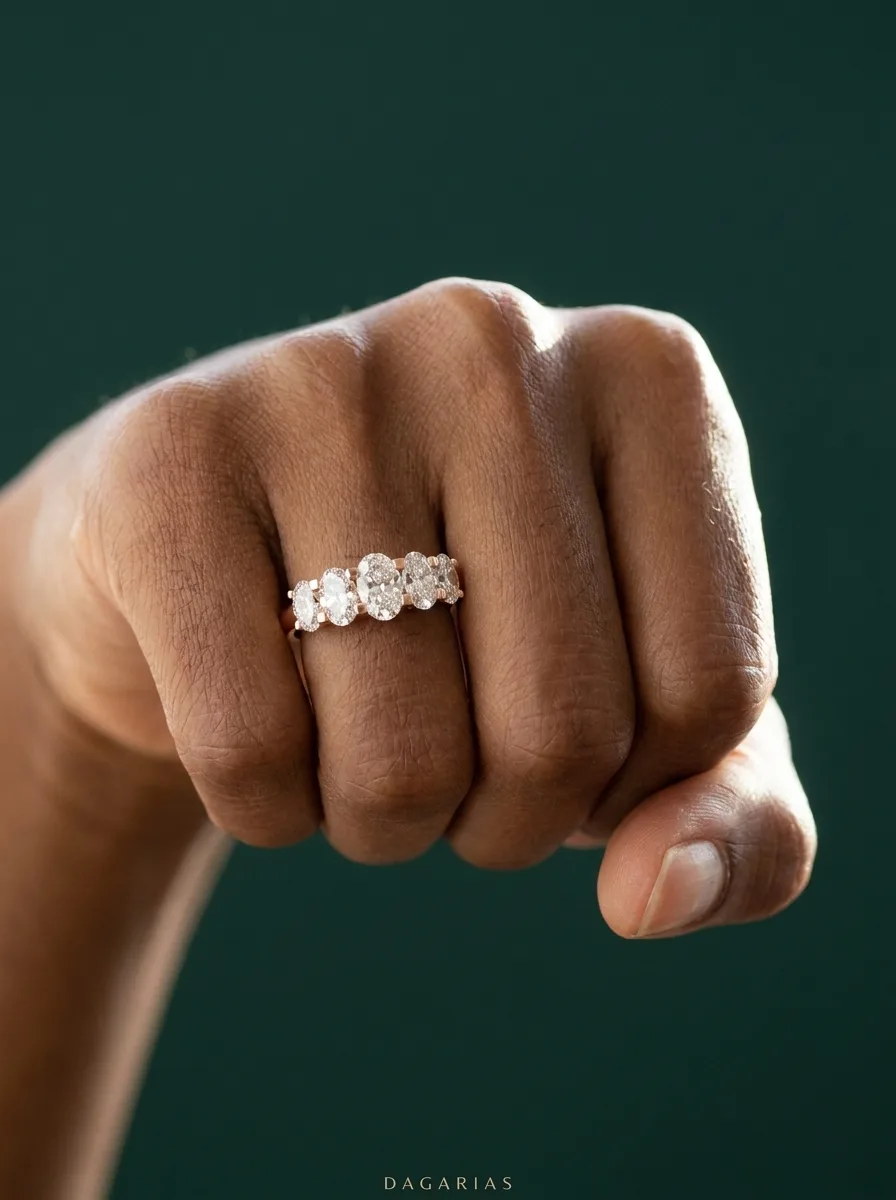 Bloom Oval, Seven-Stone Graduated Oval Band in Rose Gold, oval, worn